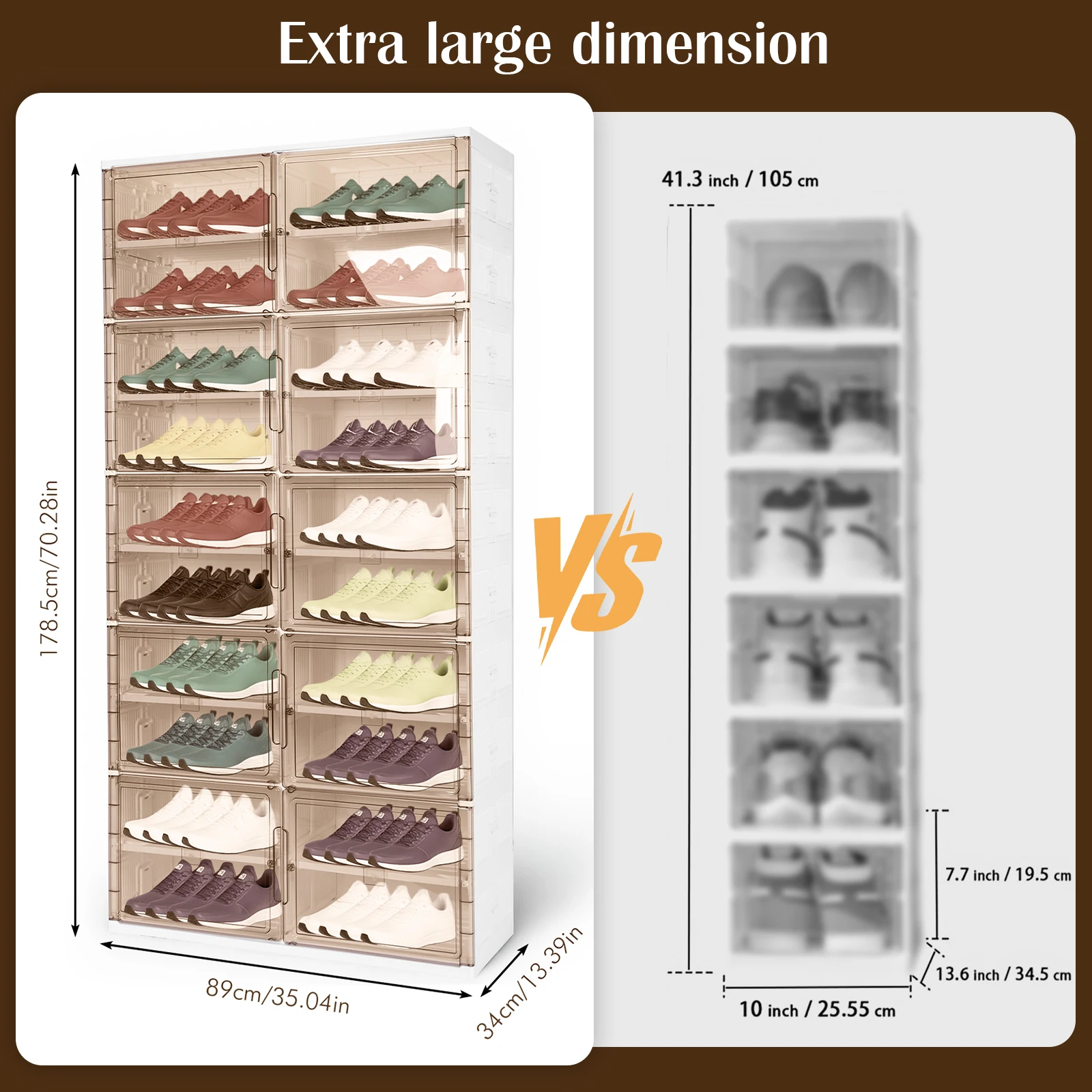 10 Tiers 40 Pairs Foldable Shoe Rack Organizer with Magnetic Door Collapsible Shoe Storage Box Plastic Shoe Cabinet for Entryway