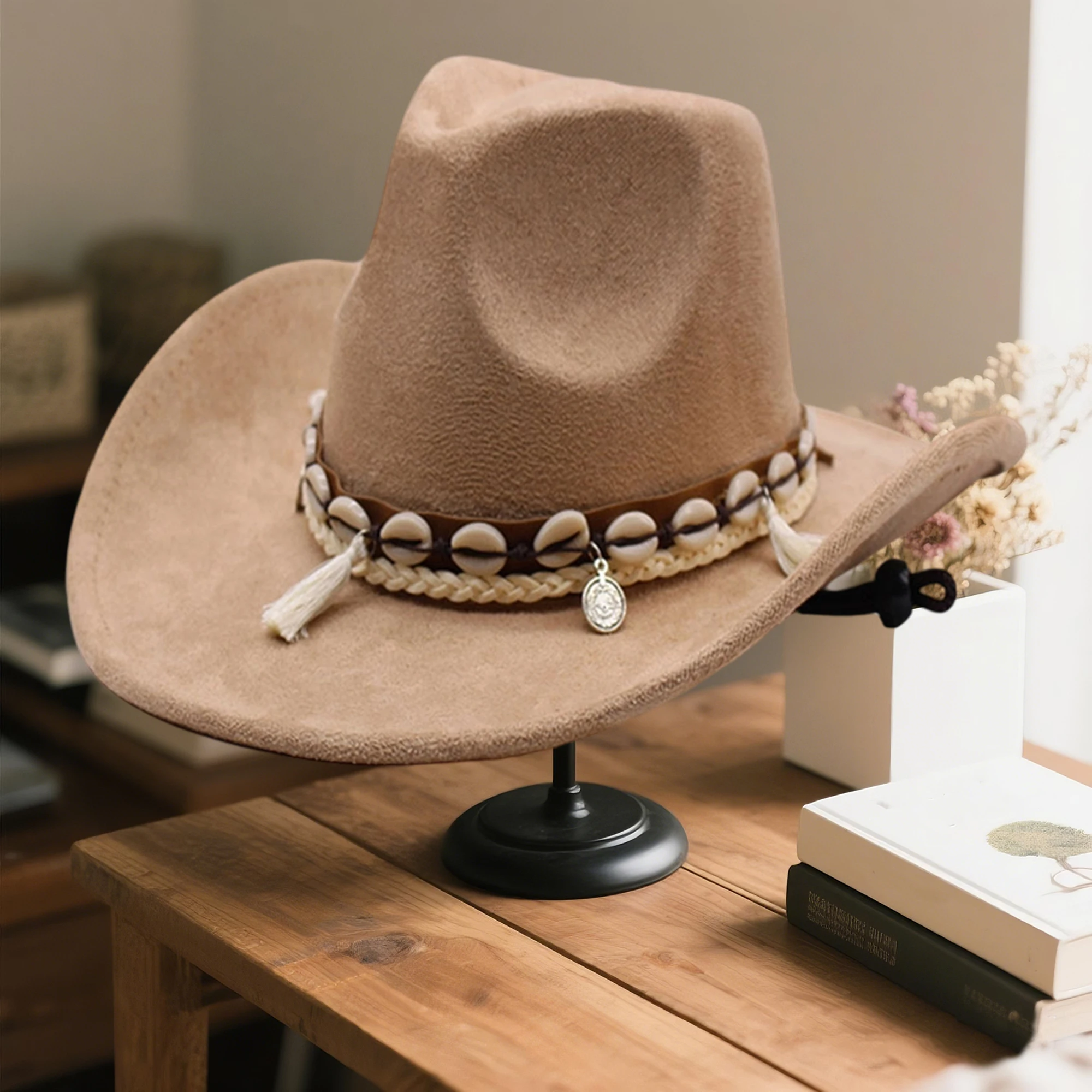Stylish Unisex Cowboy Hats with Adjustable Chin Strap and Vintage Western Design for Outdoor Activities