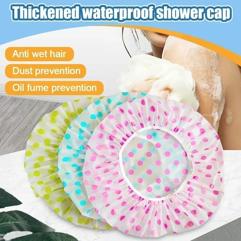 1/5Pcs Reusable Shower Cap with Elastic Band Waterproof & Thicken Bathing Hat for Women for Hair Salon & Home Use
