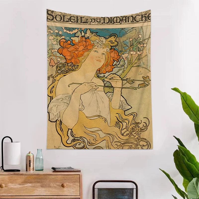 

Alphonse Mucha Fabric Tapestry for Wall Tapestries Decor Bedroom Decorative Aesthetic Room Decoration Luxury the Decors Art Home