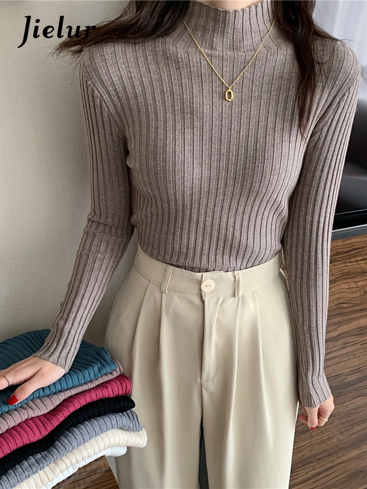 

Jielur досуг полуворотник трикотаж женский свитер синий свитер с длинными рукавами