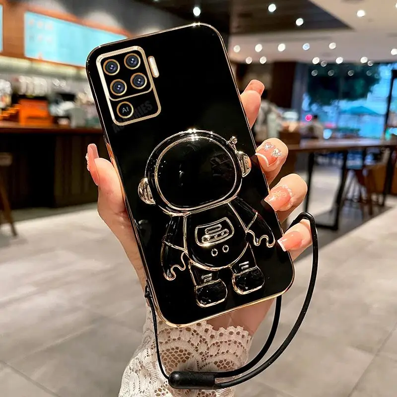 Reno5lite Plating Lanyard Fall für Oppo Reno 5 6 7 8 Reno5 Lite 10 Pro Plus 5F A58 A78 A94 reno7 4g Silikon Stand Abdeckung_voghion.com