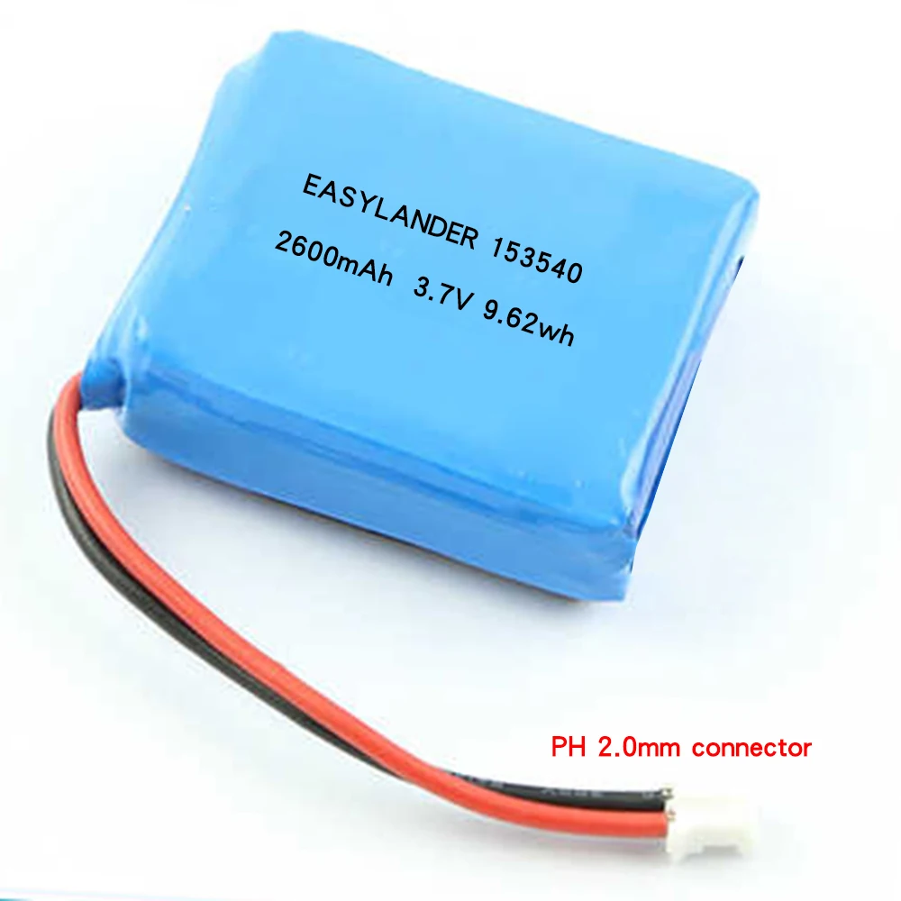Bateria de Polímero de Lítio li para Venstar S404 Coluna de Alto-falante Bluetooth Bicicleta Dvr-navegador de Carro Espelho ph 2.0 2600mah 3.7v 153540
