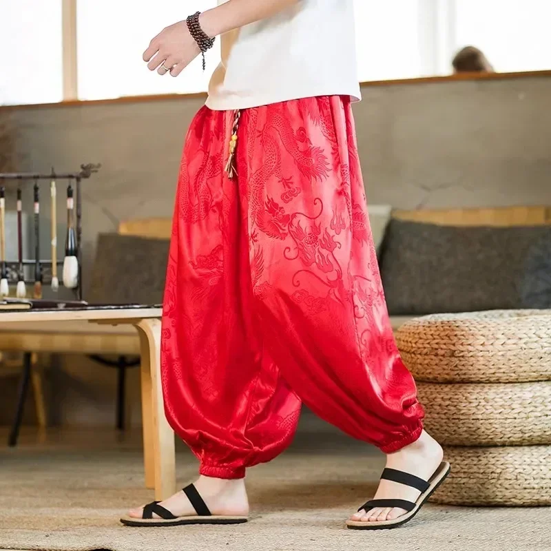 Mens Casual Pants Men's Dragon Pattern Retro Harem Pants Jogging Sweatpants Hip-hop Street Beat Harajuku Style 5XL