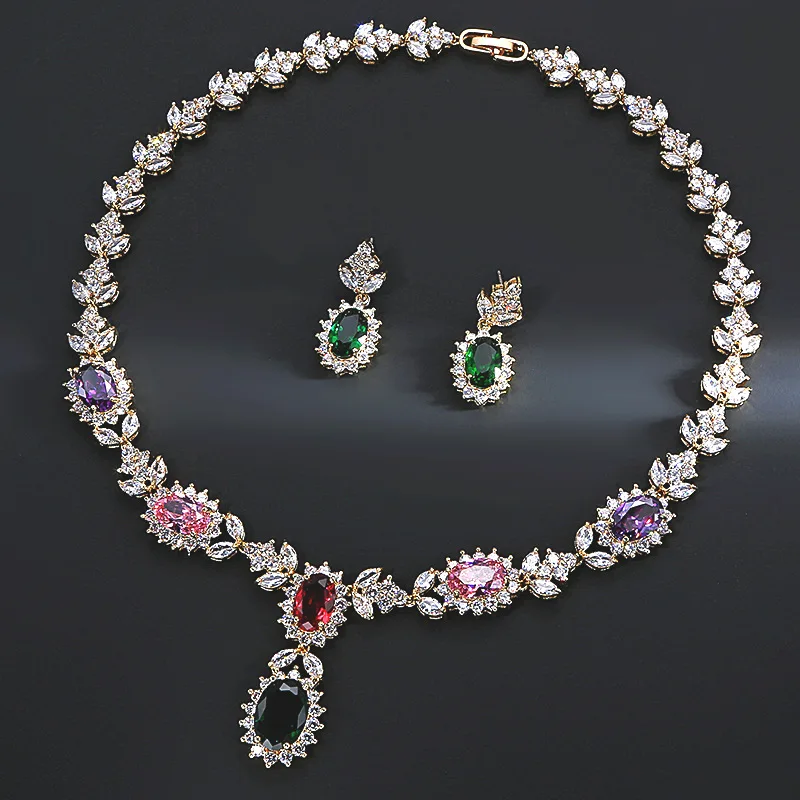 

Luxury Fashion High Quality Cubic Zirconia Bridal Necklace Earrings Sets Wedding Banquet Party Jewelry Gift Parure Bijoux Femme