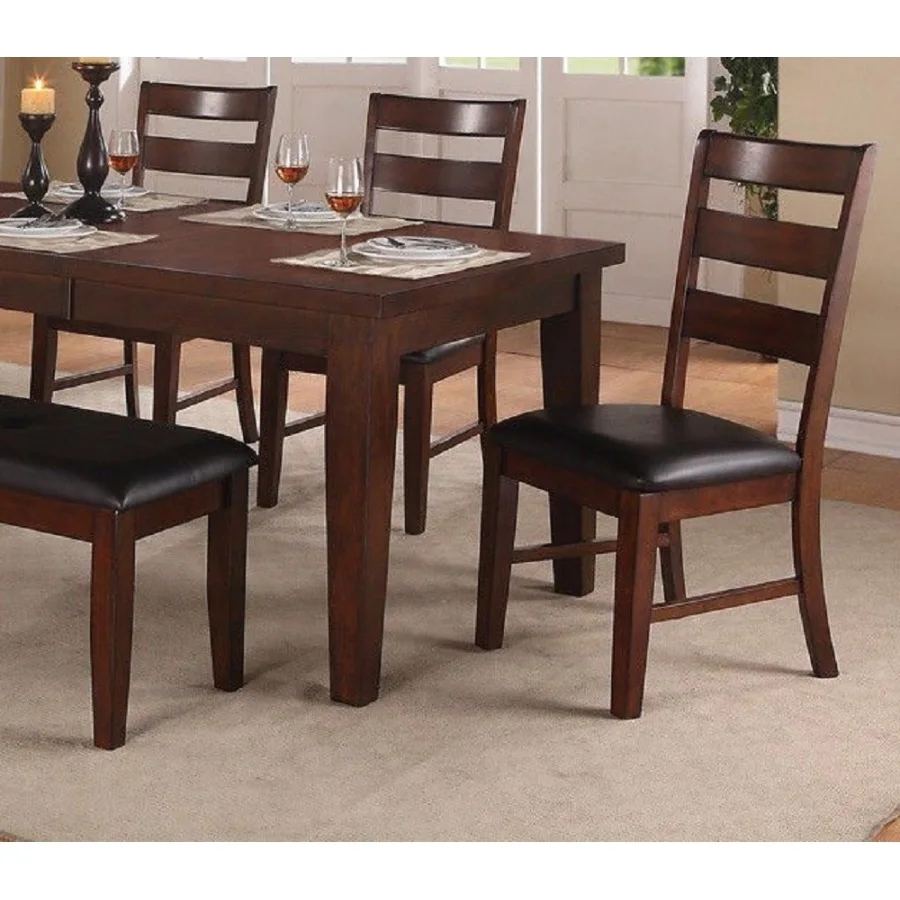 Antique Walnut Finish Solid Wood Set of 2pc Chairs Dining Chair Ladder Back Cushion Seats 4