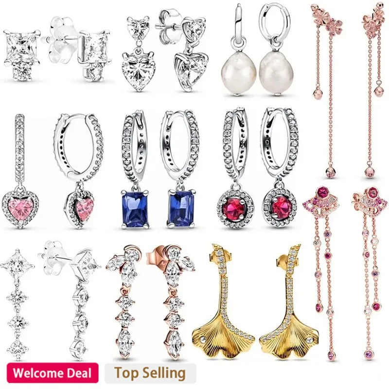 New 925 Sterling Silver Original Women's Pink Peach Blossom Earrings Pearl Flower Specimen Ginkgo Dance Earrings DIY Jewelry