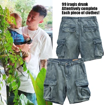 American Casual Wenle Jeans Shorts Men Trendy Workwear Large Pocket Loose Fashionable Five-Point Pants Youth Summer Jeans