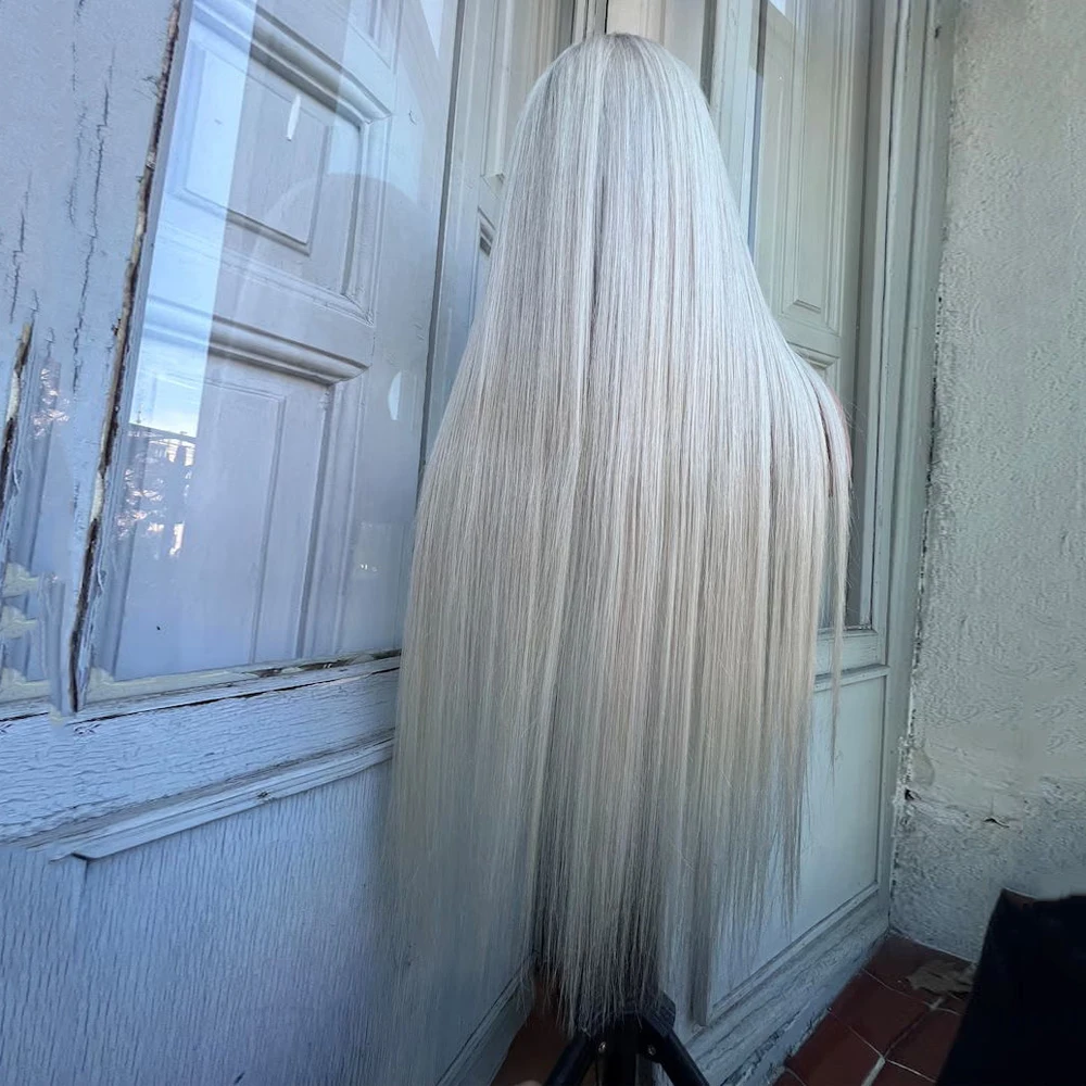Rooted Platinum Blonde Wig with Bangs Lace Front Human Hair Wig Promotion Sale Lace Wigs HD Front Straight Fringe