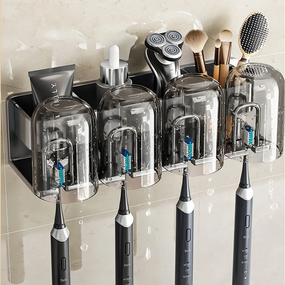 

Rustproof Home Supply Punch-free Wall-mounted Toothbrush Holder Bathroom Organizer Toothpaste Cups Toothbrush Rack Set