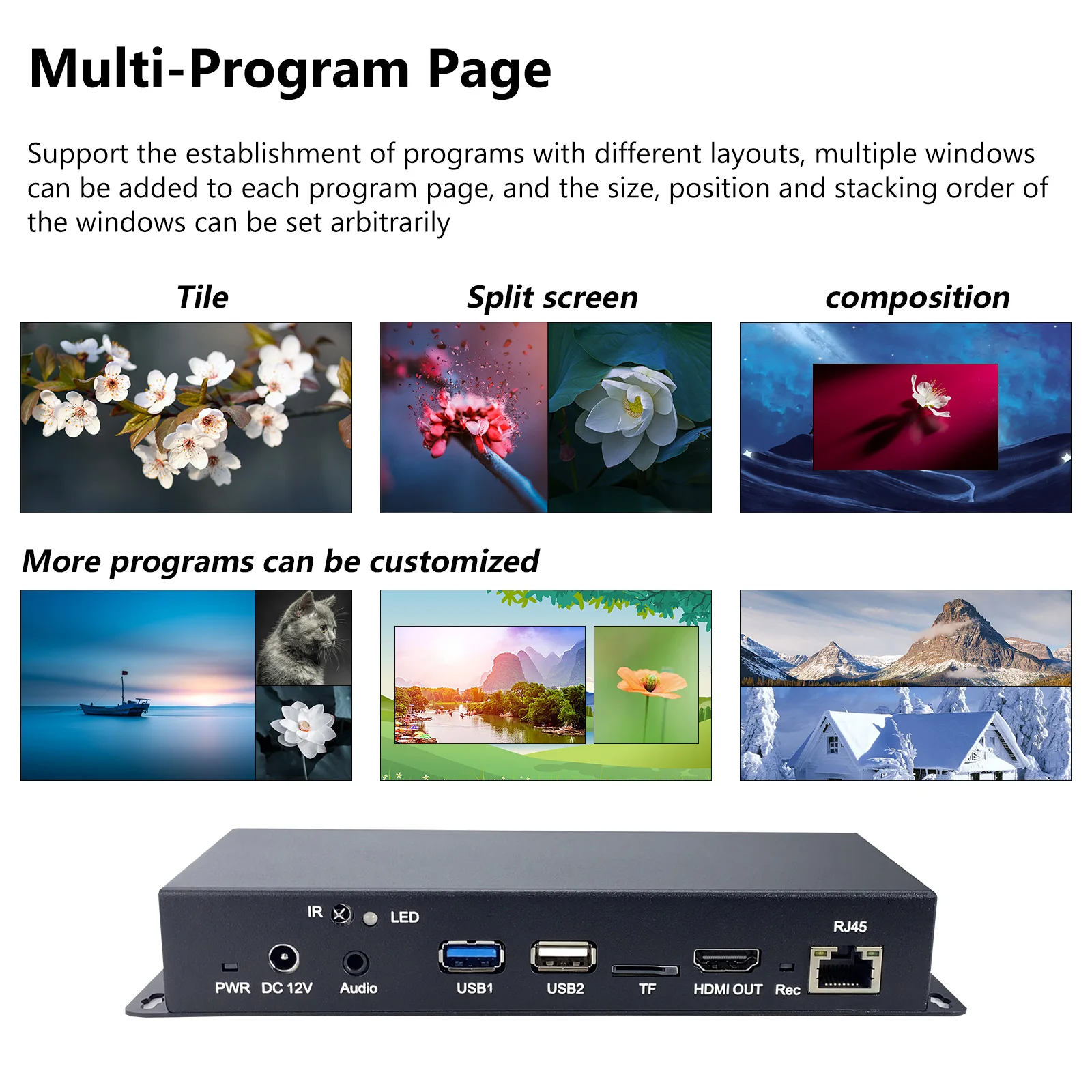 LED Multimedia Player Box Video Image Subtitle Live Streaming Split Screen Release For Demand Exhibition Hall Exclusive Store