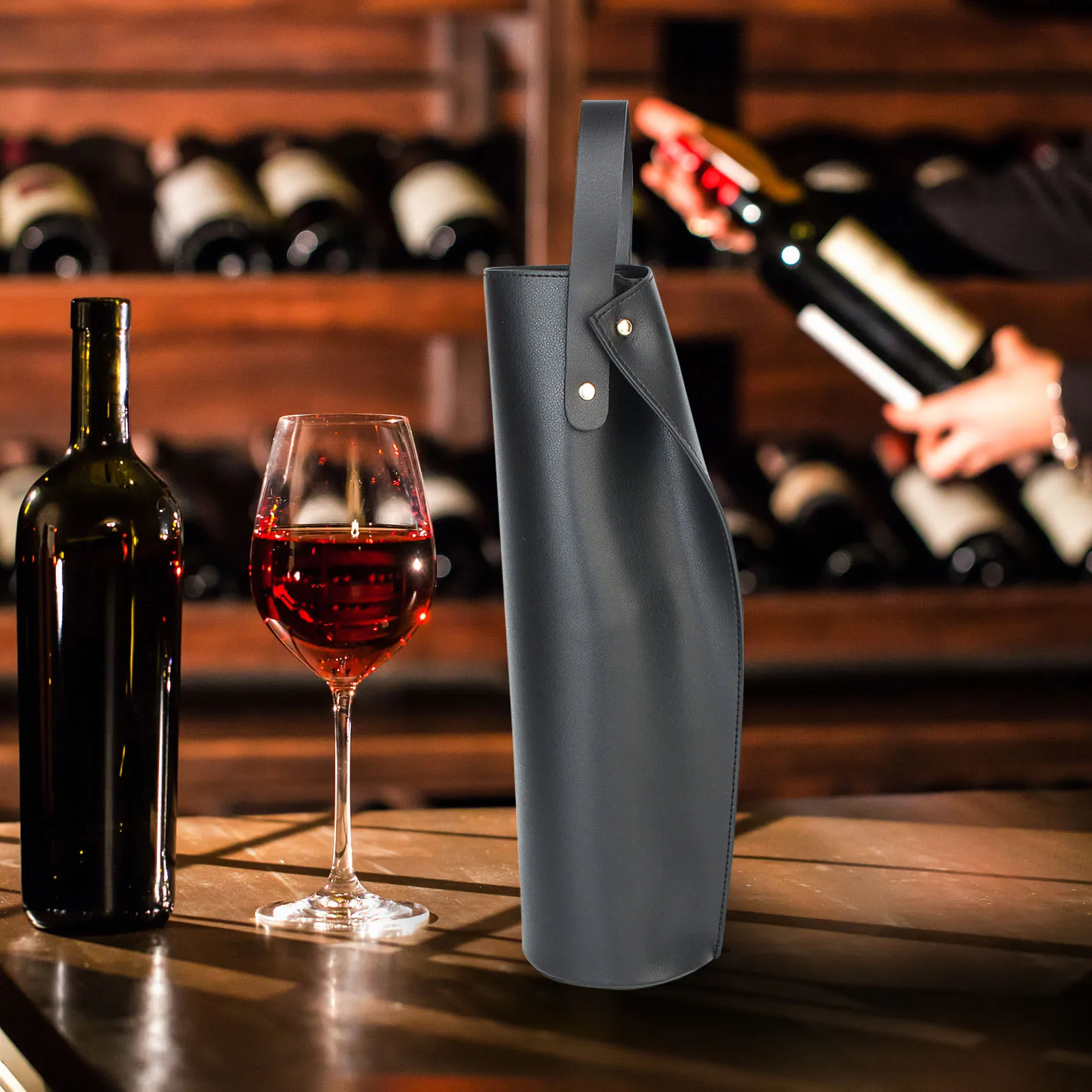 Reusable PVC Leather Wine Tote Bag, Double-Layered Wine Carrier with Handle, Luxury Gif... - SKU LWTB2216 - UGI Packaging