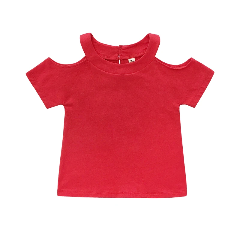

2023 Summer Children's Clothes Girls T-shirts Solid Slim Strapless Short Sleeve Cotton Baby Girl Tshirt For Girls T Shirt Tee