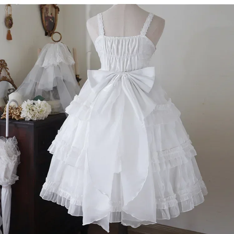 Love Organza Sweet Lolita JSK Dress Tiered Cute Mini Party Dress Gothic Y2k Pink Princess Dresses lolita dress,lolita suspender dress,lolita cosplay costumes
