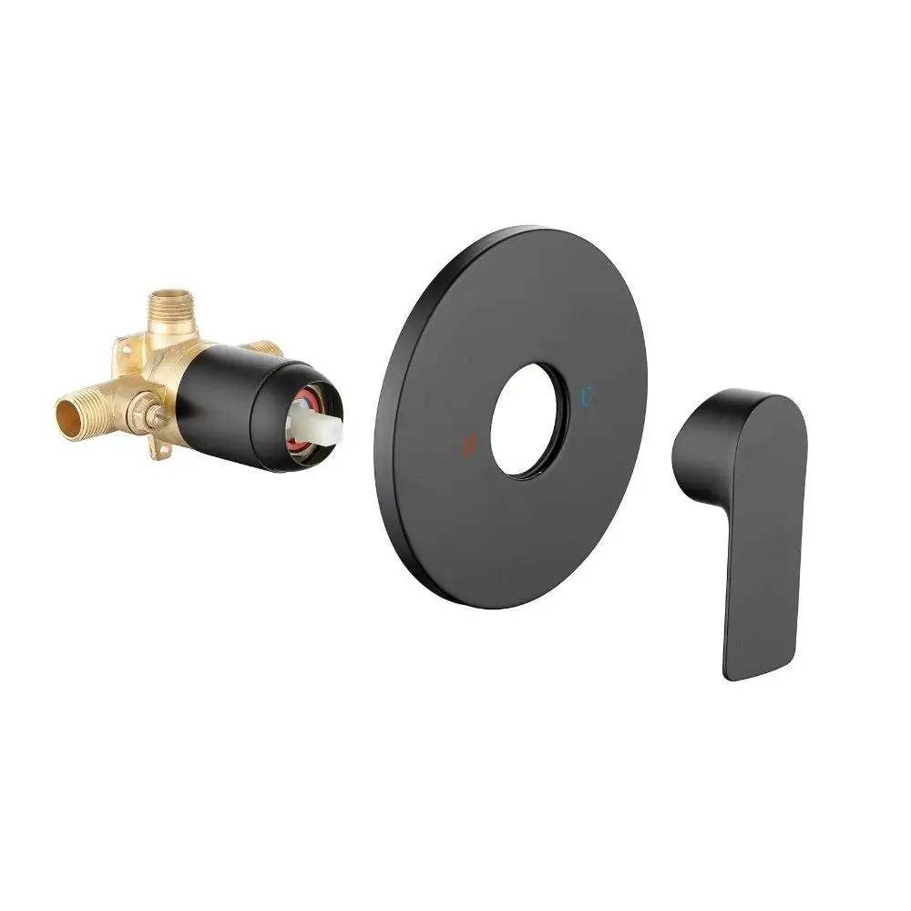 Brass Construction Wall Mount Shower Faucet Matte Black Circular Design Shower Valve Internal Thread Single Function Bath Mixer