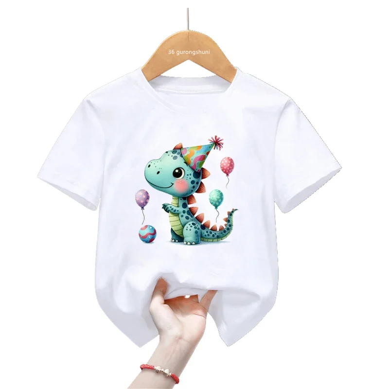 

Birthday Gift Kids Clothes Dinosaurs Love Balloons Print T Shirt For Girls/Boys Funny White Tshirt Summer Fashion T-Shirt