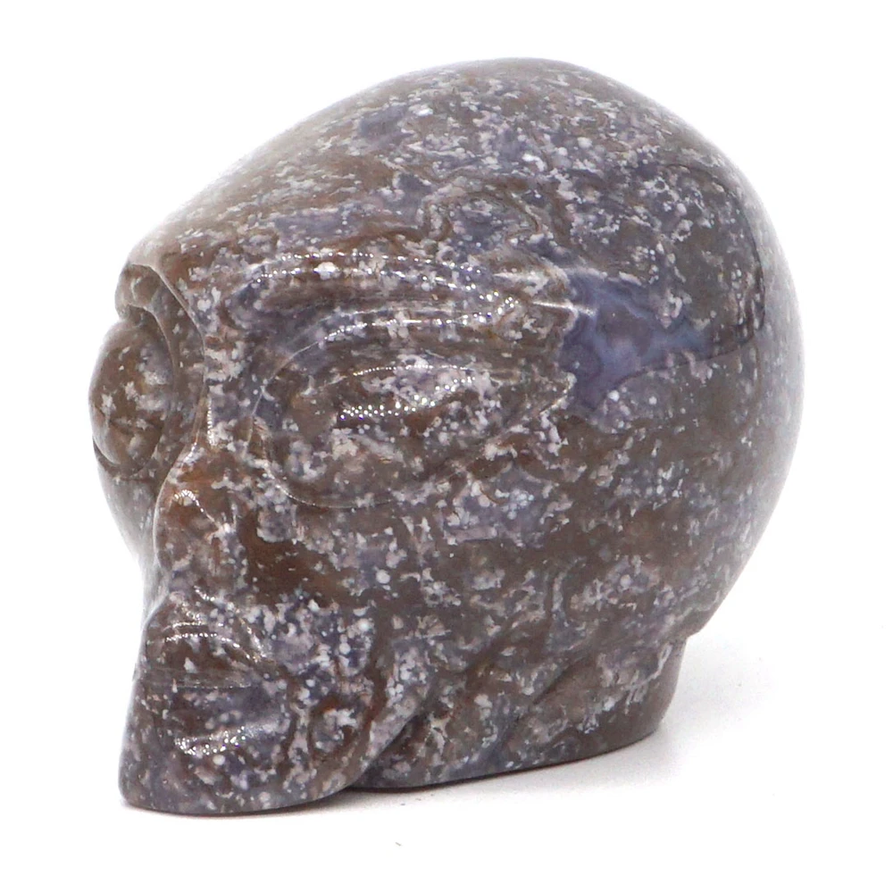 

2" Alien Skull Statue Natural Gems India Agate Crystal Carved Reiki Healing Stone Figurine Home Decor Ornaments Halloween Gift