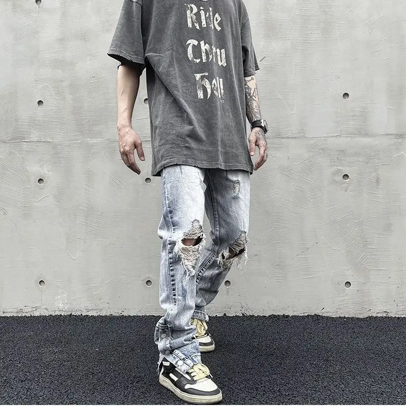 Hole Ripped Jeans for Men Korean Fashion Tights Men's Pants Hip Hop Women's Casual Trendyol Streetwear Y2K Pants
