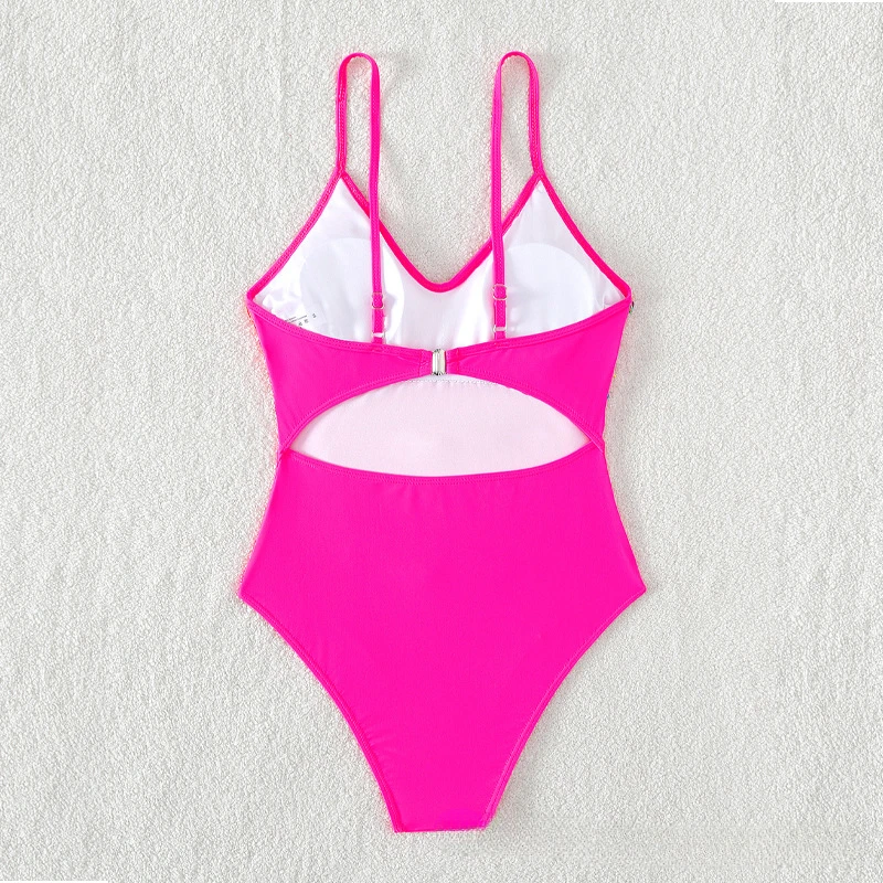 2024 New One Piece Swimwear Women's Solid Color Tassel Fashion Sling Swimming European and American Swimwear Swimsuit