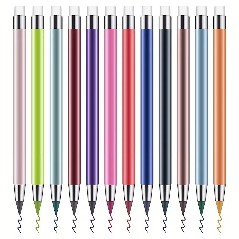 12-teiliges Set mit ewigen tintenlosen Buntstiften, die nie gespitzt werden müssen, 12 lebendige Farben, wiederverwendbar zum Skizzieren, Zeichnen, Schulbedarf – Detail 8