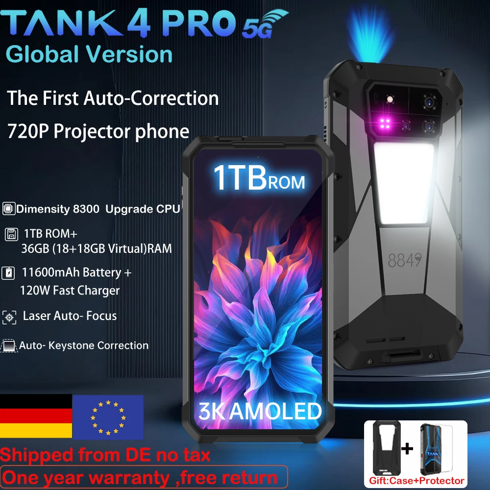 8849 Tank 4 Pro Unihertz 5G Rugged Projector Smartphone 36G