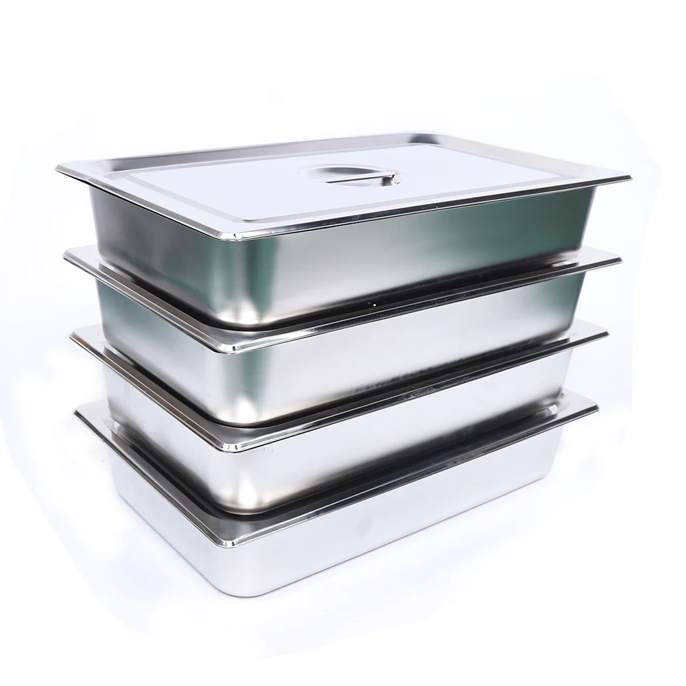4pcs 4" Rectangle Chafing Dish Stainless Steel Food Container Steam Table Pans Tray w/ Lids For Buffet Catering Party BBQ Baking