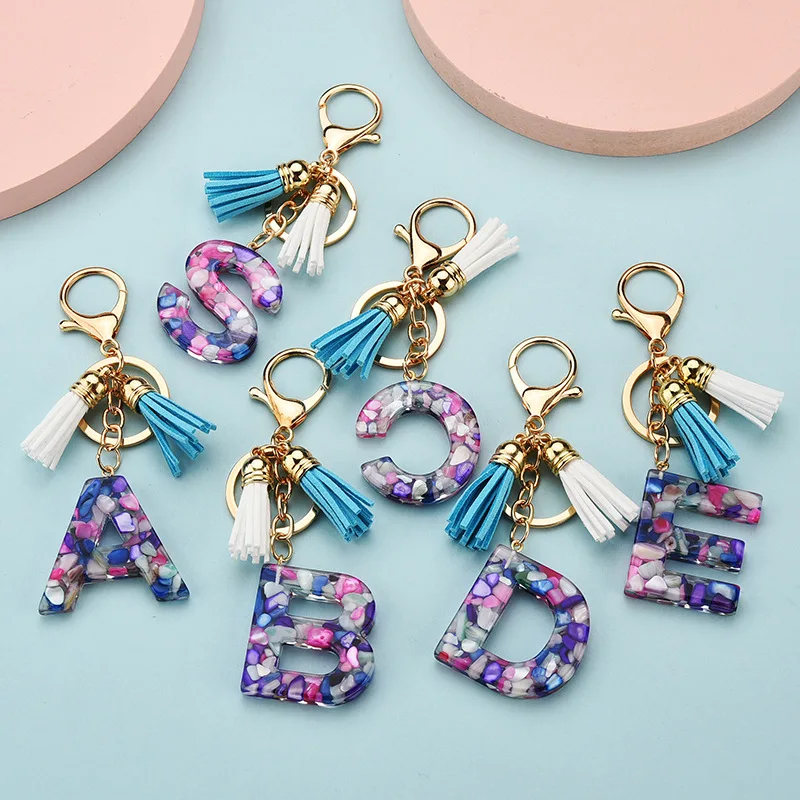 New Exquisite 26 Letters Resin With Gold Foil Keychains Charms Bag Pendant  For Women Tassel Key Rings Accessories - Key Chains - AliExpress