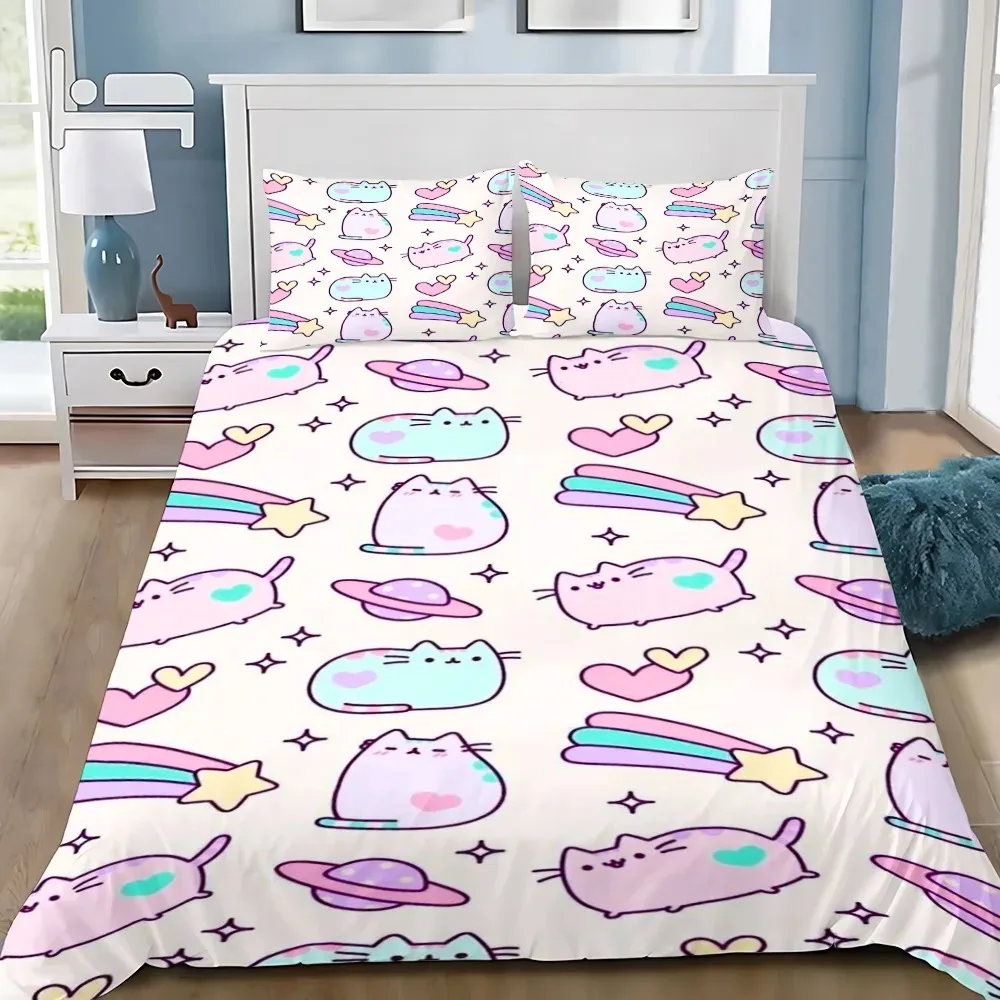 סט מצעים לחתולים עם הדפס 3D P-PusheenS, כיסוי נוח רך עם 1/2 כריות לילדים ומבוגרים, כיסוי מיקרופייבר למיטה