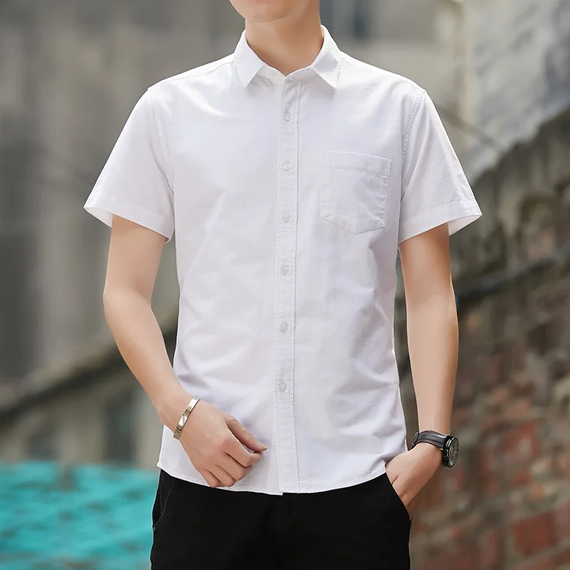 

Брендовая деловая мужская одежда 2023, летняя хлопковая рубашка с коротким рукавом для мужчин среднего и молодого возраста, высококачественная повседневная белая рубашка