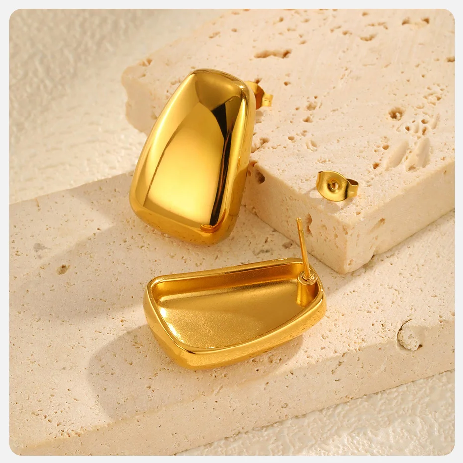 Vnox Modischer Damen-Ohrstecker aus Edelstahl, geometrisches trapezförmiges quadratisches Ohrzubehör, wasserdichter Party-Schmuck, zweifarbig – Detail 10