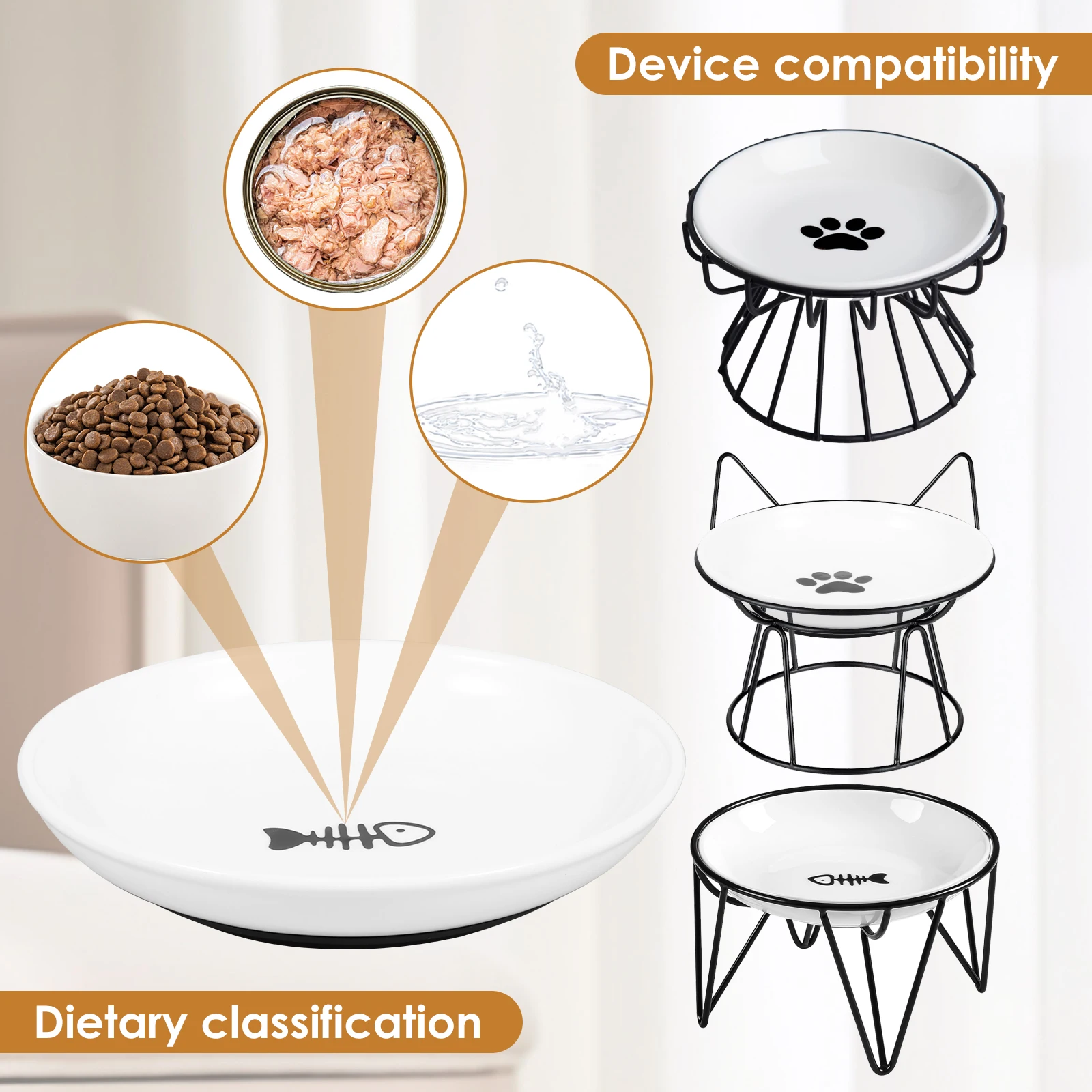 2/4Pcs Pet Bowl Ceramic Cat Food Bowl with Nonslip Silicone Base Pet Snacks Canned Plate Shallow Wide Kitten Bowls Pet Supplies