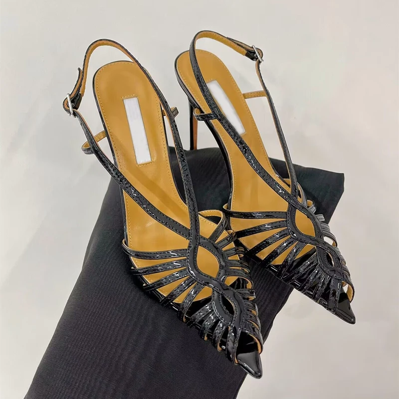 

Summer Sexy Lady Women Sandals Genuine Leather Pointy Toe Criss-Cross Strappy Sandalias Sandals High Heel Designers Bride Shoes