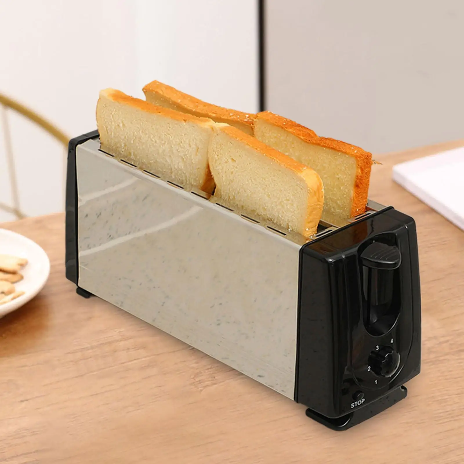 Bread Toaster European Standard Plug 4 Slices Double Sided Heating Bakeware Easy to Clean Compact Sandwich Maker for Puff Pastry