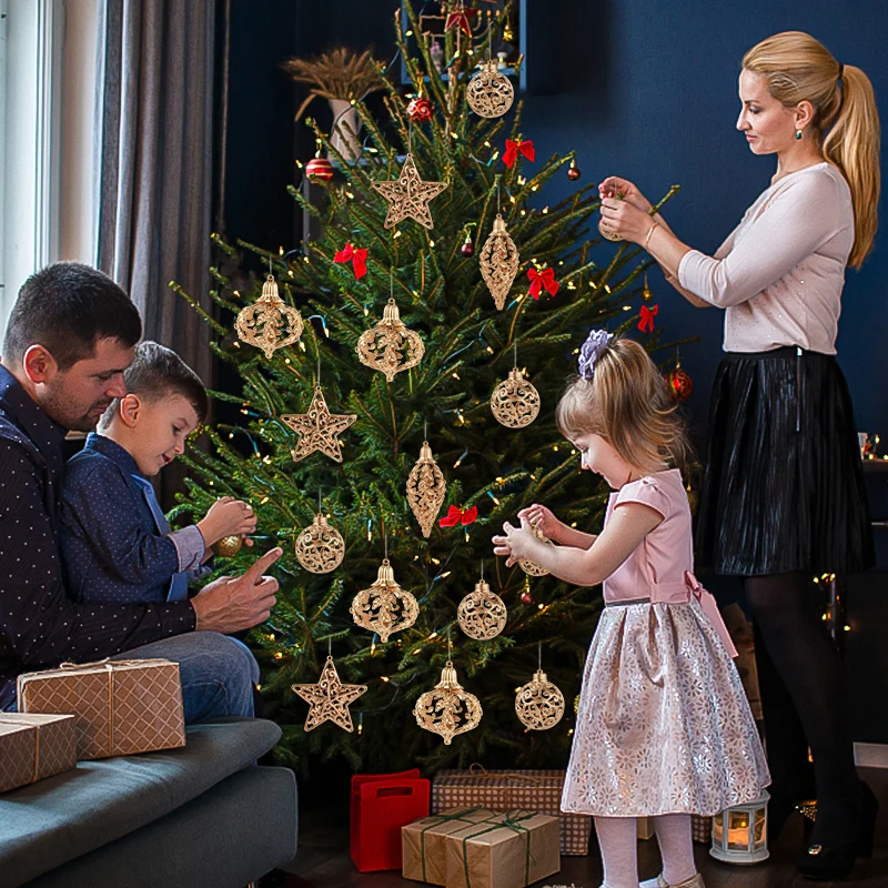 4/8Pcs Christmas Ball Ornaments Gold Hollow Star Pendant Christmas Tree Hanging Decoration for Home 2025 New Year Navidad Gifts