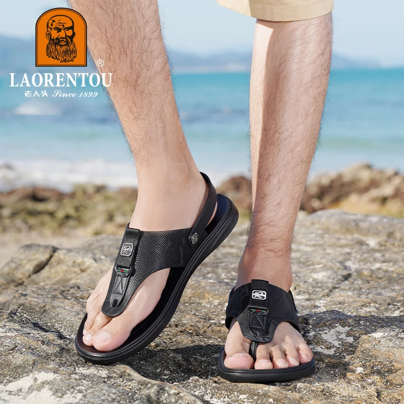 LAORENTOU summer clip on flip flops, dual-purpose men's sandals for driving, anti slip, and beach shoes for external wear 35T037