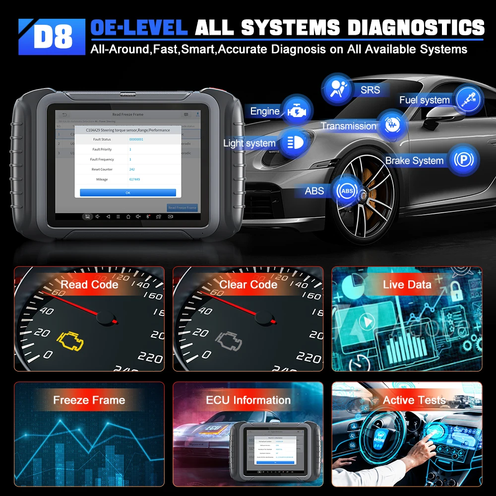 XTOOL D8 Automotive Diagnostic Scan Tools ECU Coding Bi-Directional Controls 38 Services Key Programming With CANFD OBD2 Scanner