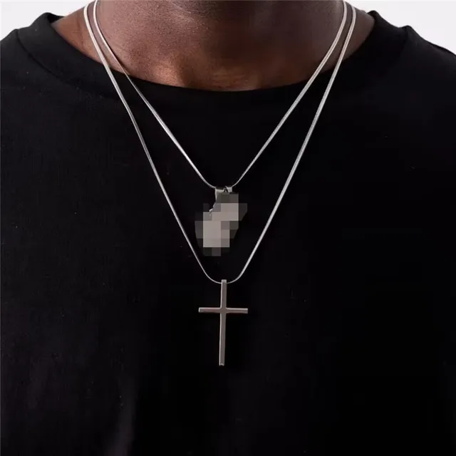 Collana Con Ciondolo Croce Acciaio Inox 60 CM Ges&ugrave; Catena