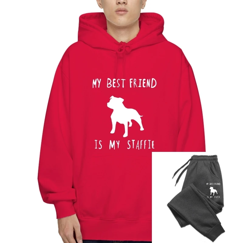 

MY BEST FRIEND IS MY STAFFIE unisex t-Sweatshirt Hoodies dog pet breed lover Cartoon Pullover men Unisex New Fashion Pullover