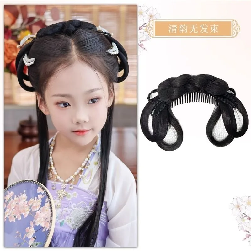 Chinese Ancient Wig Girl's Hanfu Wigs Headdress Antique Style Cos Synthetic Pad High Hair Bun Comb Design Of Wigs