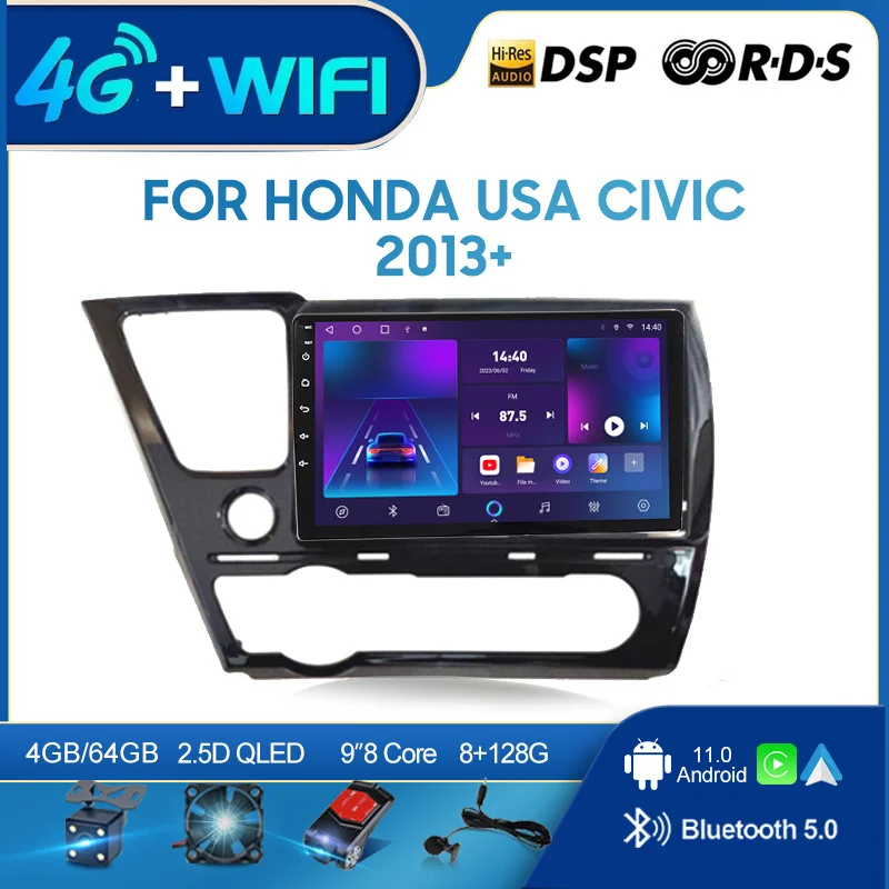 

Автомагнитола QSZN для Honda USA CIVIC 2013 + LHD, 2 din, Android 12,0, мультимедийный видеоплеер, GPS-навигация, 4G Carplay, головное устройство