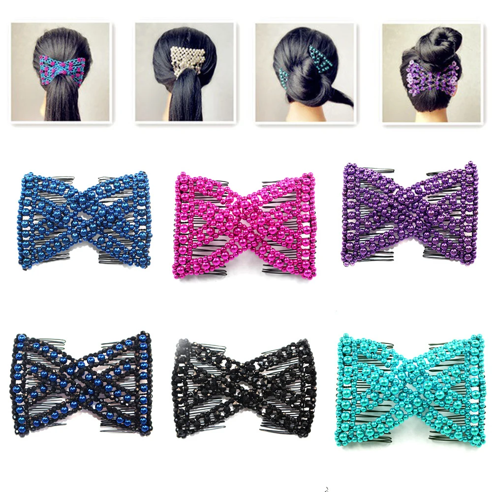 

Women DIY Hair Accessories Elastic Beaded Magic Hair Comb Claw Hairpin Up-do Hairstyle Bun Maker Tool Ponytail Hairdo Headwear