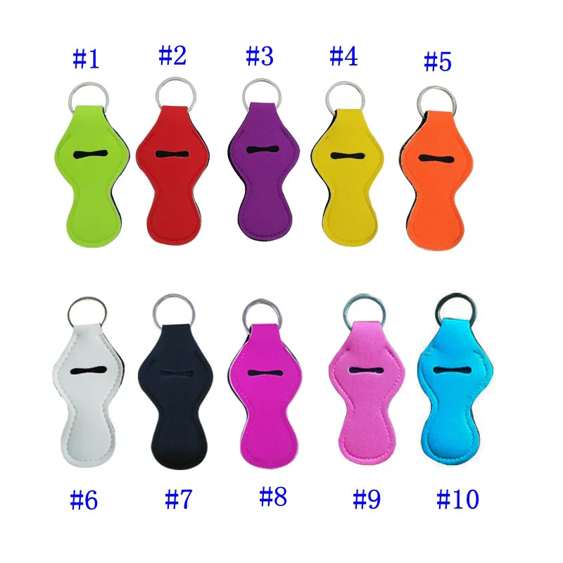 

300Pcs/Lot Fast Shipping Hot Selling Monogrammed Solid Color Neoprene Keychain Holder Chapstick Holder Lipstick