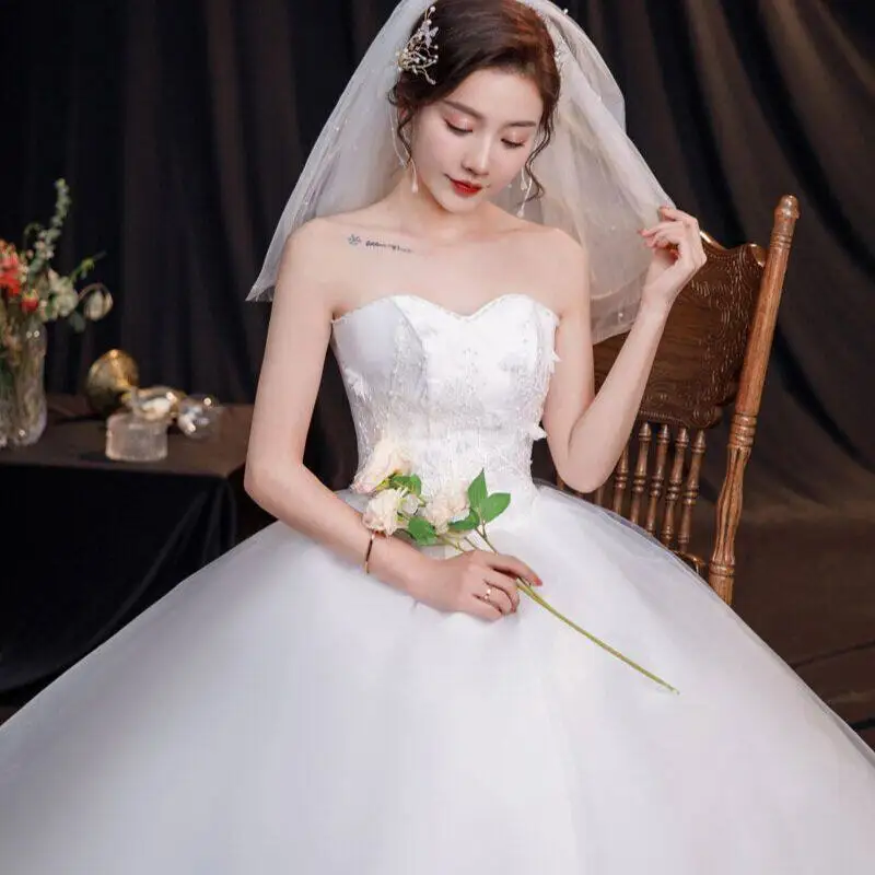 

Hong Hu Formal Evening Dress For Women Plus Size 2022 New Tube top main wedding French bride female simple dreamy temperament