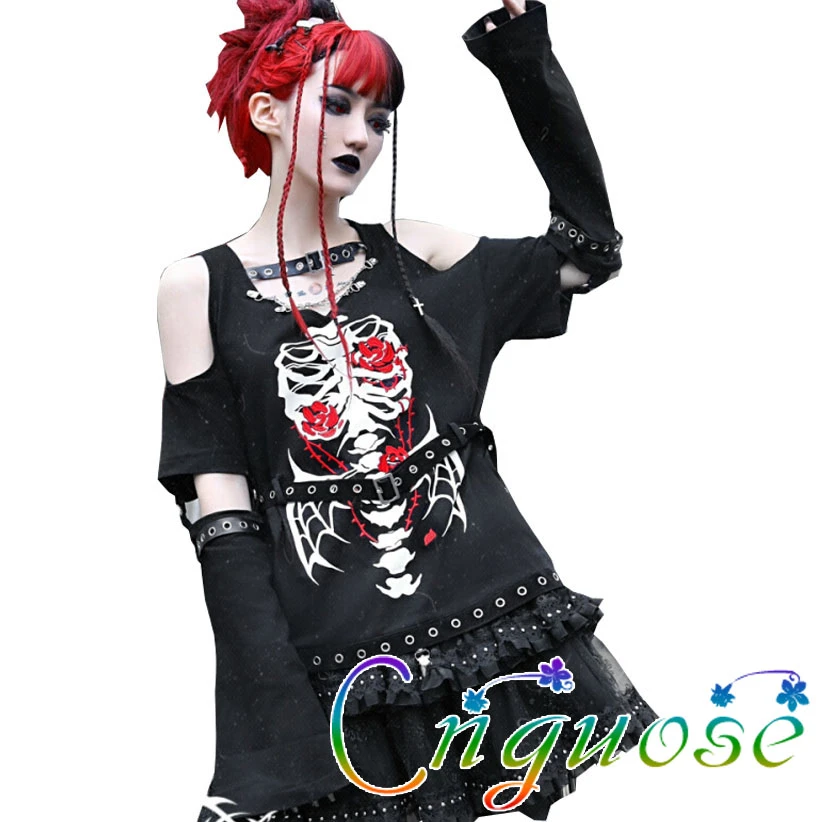 Ropa Punk de verano mujer, camiseta de empalme con visuales, moda de calavera japonesa del Sur, Modis Kill, Matt Rock, 2022| | - AliExpress