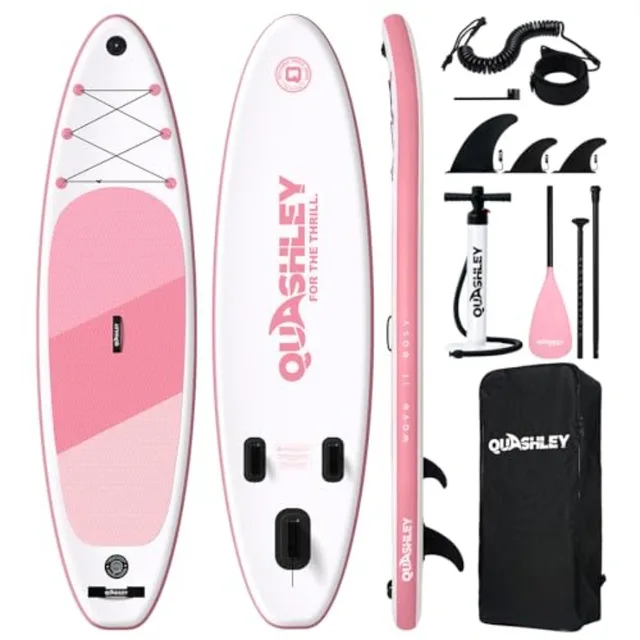 All Around Inflatable Stand Up Paddle Board for Beginners 34 Inch Wide Durable PVC Material Blue/Gray Lightweight Portable with