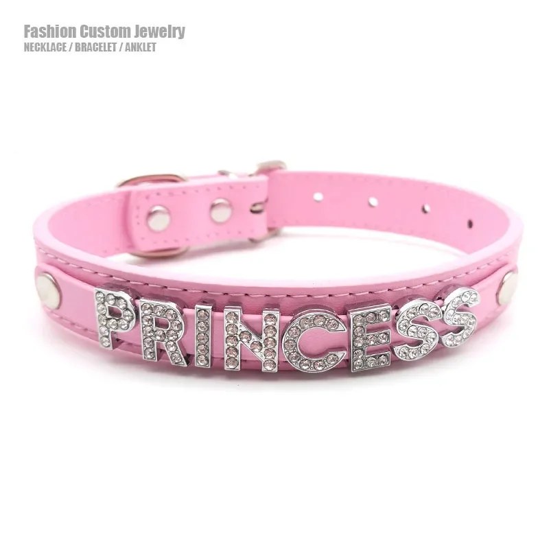 Sexy Pink Leather Collar Letters Daddy PRINCESS Choker Necklace