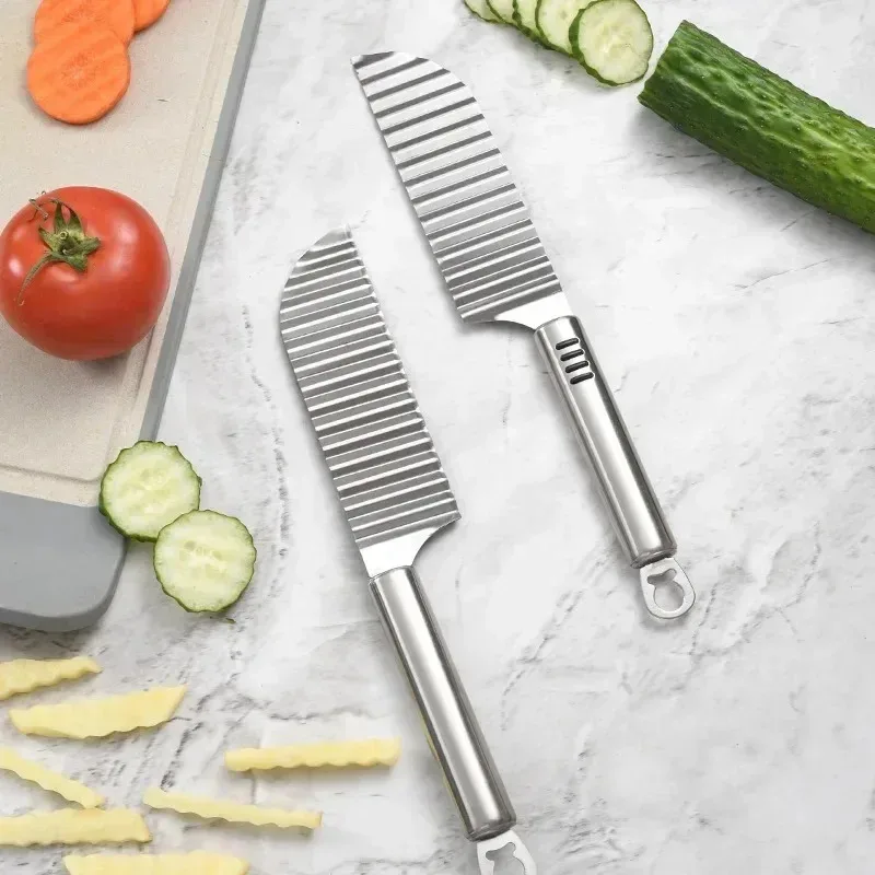 Vegetable Slicer Stainless Steel Potato Chip Slicer Dough Vegetable Fruit Crinkle Wavy Slicer Knife Potato Cutter Chopper French Fry Maker