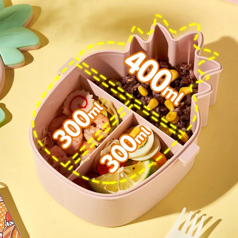 صندوق الغداء للأطفال لطيف الأناناس شكل بينتو صندوق مع شوكة ملعقة وجبة خفيفة الحلوى الحاويات الميكروويف الغذاء مكتب المحمولة