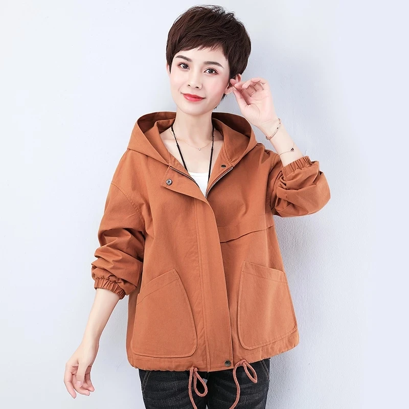 

5XL New Spring Women Jacket Casual Fashion Hooded Pocket Zipper Windbreaker Female Loose Short Outerwear With Lining Coat