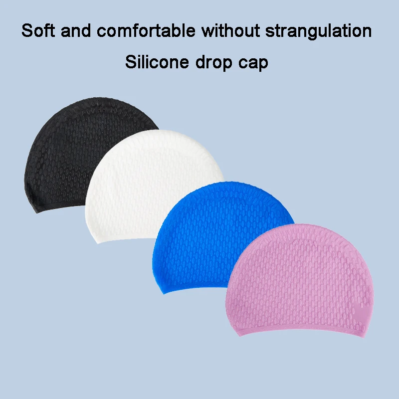 

Fashion Swimming Cap Enlarged Adult Buttrek Swimming Cap Solid Color Silicone Water Drop Swimming Cap Swimming Equipment